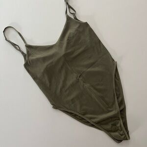 Free People Intimately Olive Bodysuit XS Wide V Neck & V Back Excellent Cond.